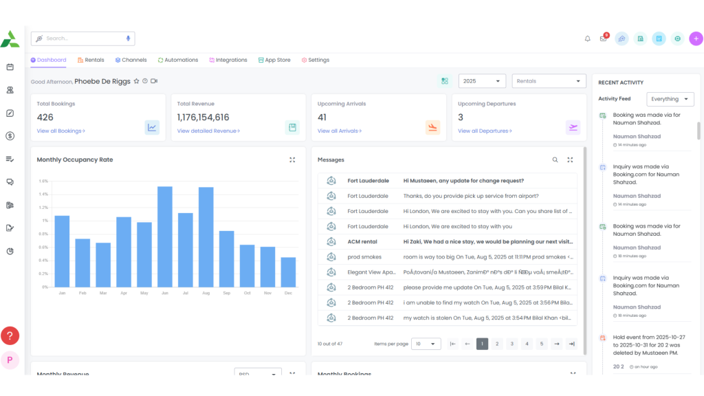 Airbnb hosts property management dashboard showing multiple booking platforms