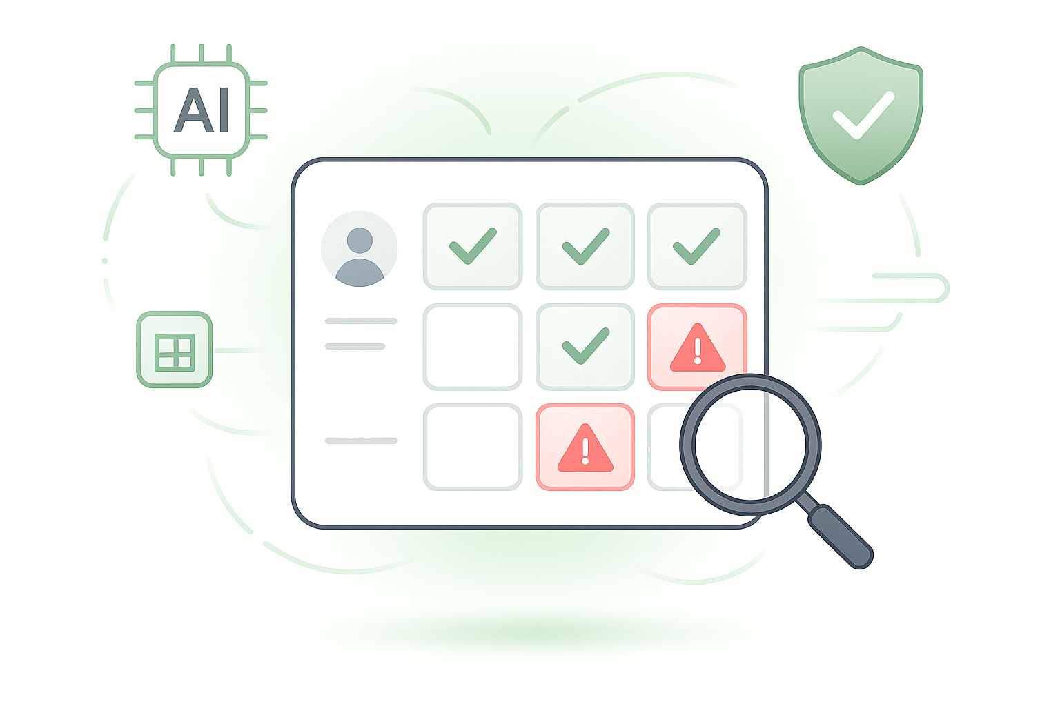 AI-powered system scanning vacation rental bookings with checkmarks for approved reservations and warning alerts for high-risk bookings under review