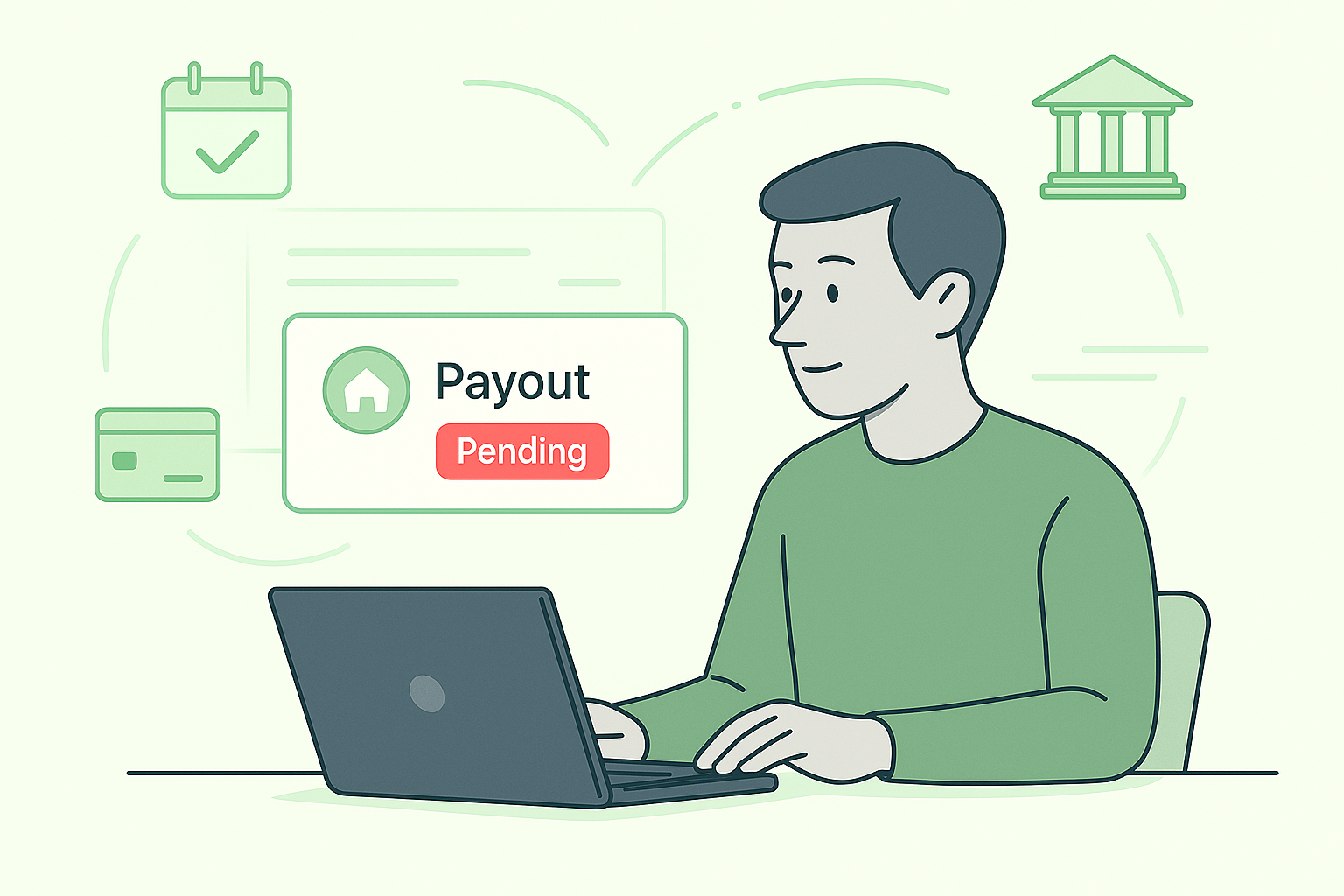 New host payment dashboard showing pending payout status on laptop screen