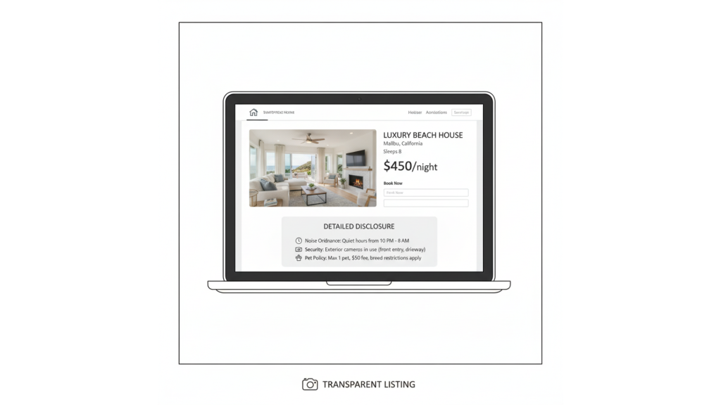 Transparent vacation rental listing preventing negative reviews