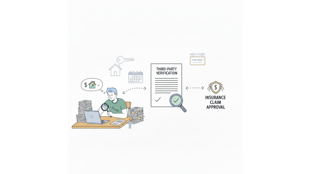 Vacation rental guest damage protection documentation and third-party verification process