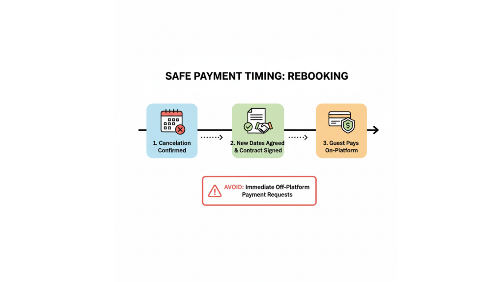 Safe payment timing for guest rebooking after cancellation