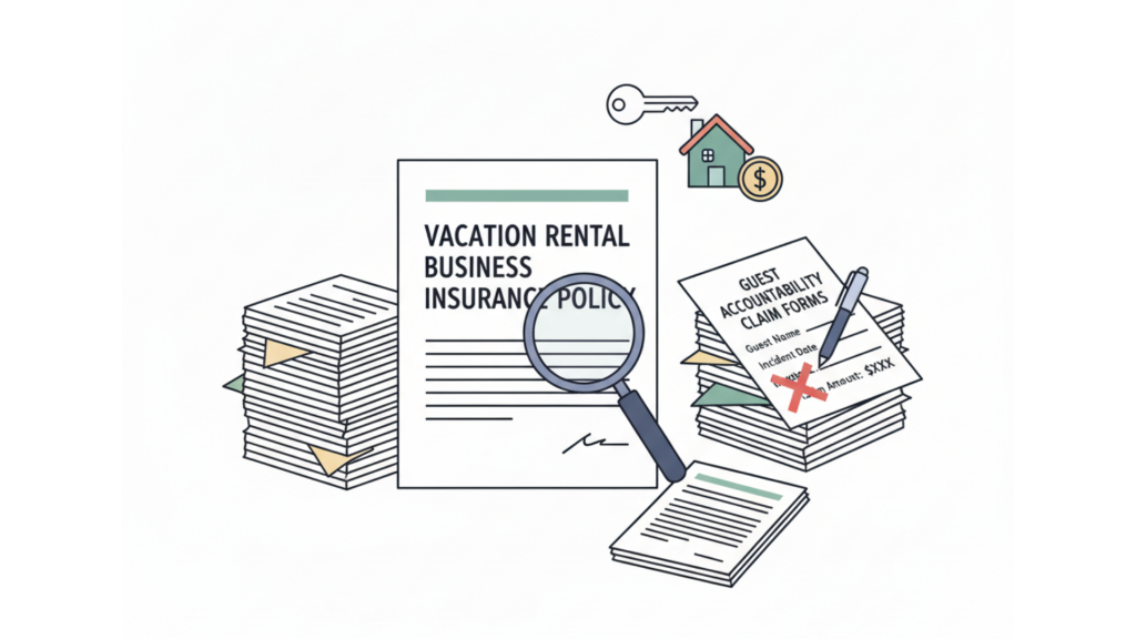 Vacation rental business insurance policy documents and guest accountability claim forms
