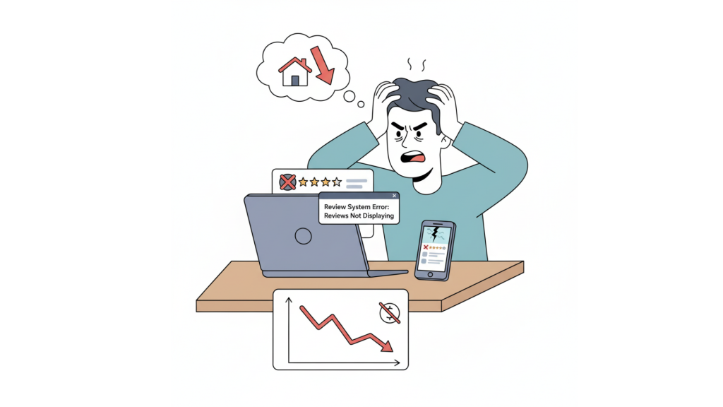 frustrated host dealing with review system problems affecting revenue source