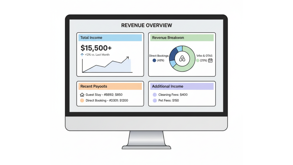 property management dashboard showing multiple revenue sources