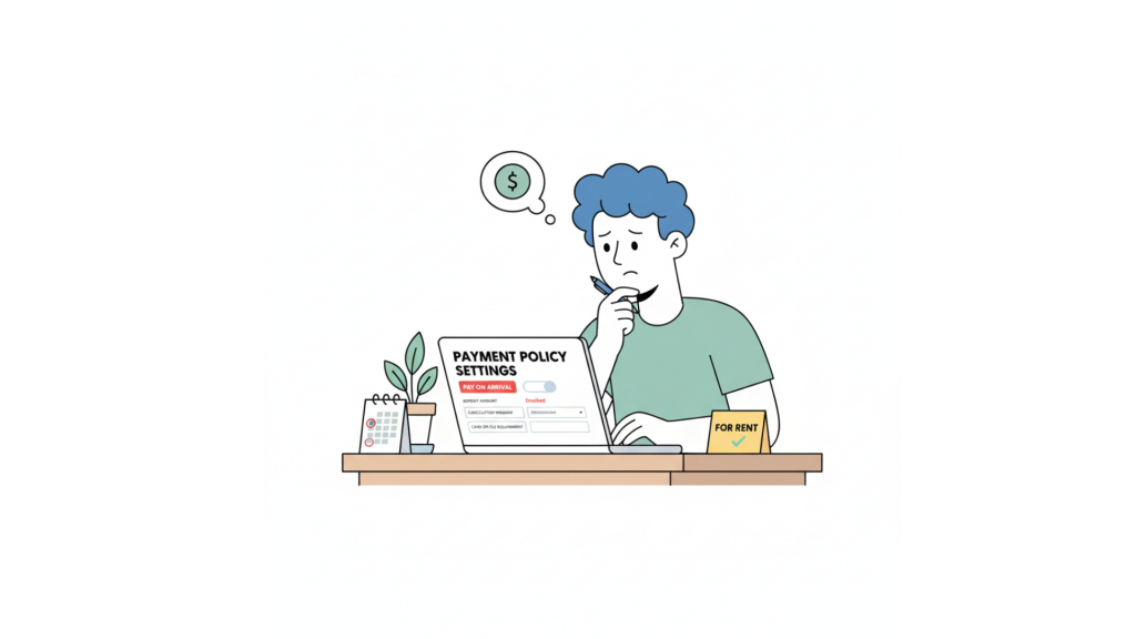New property host reviewing pay on arrival payment policy settings