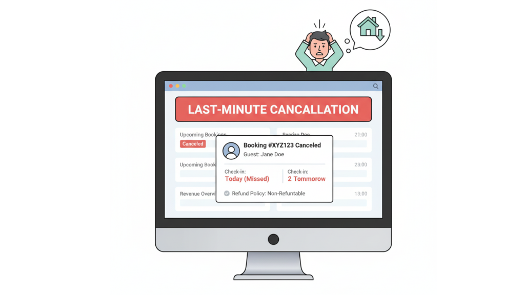 Last-minute guest cancellation notification on vacation rental dashboard