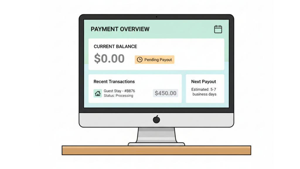 New host payment dashboard showing pending payout status