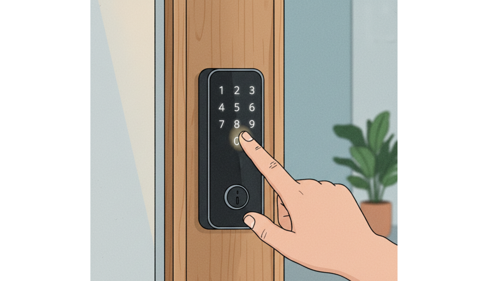 Guest entering a door code on a vacation rental smart lock for contactless access
