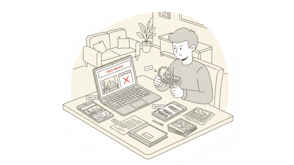 Host organizing evidence to dispute a false guest review