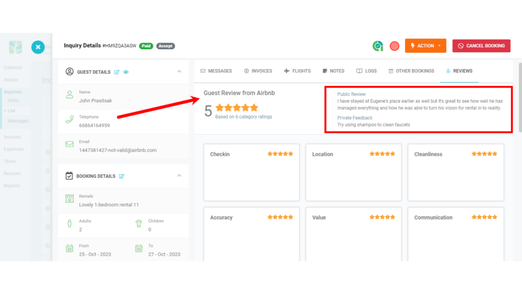 Example of a short, factual guest review highlighting rule violations and extra cleaning in neutral language