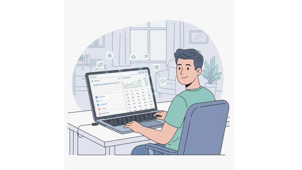 Vacation rental host managing pricing and availability across channels from a centralized dashboard