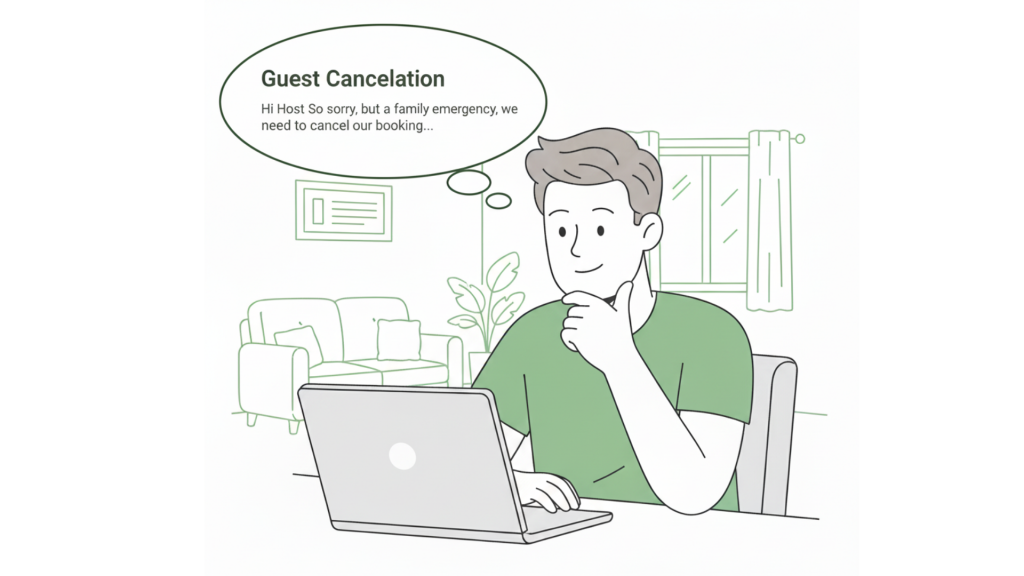 Host handling a death in the family cancellation with empathy and professionalism
