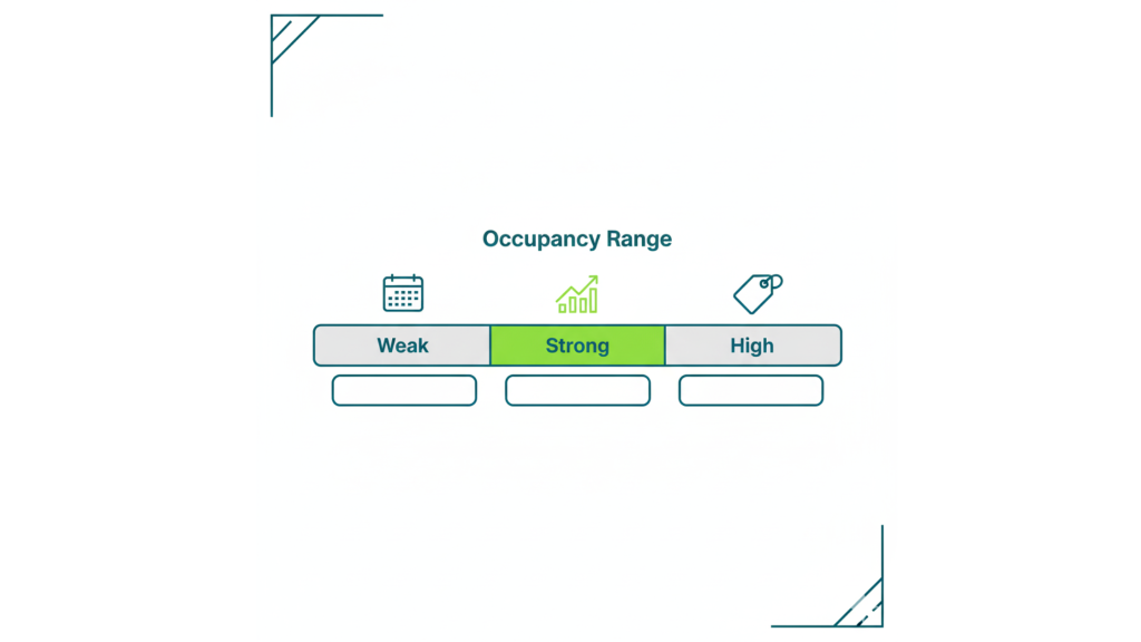 Booking calendar showing a mix of booked and open nights across a month