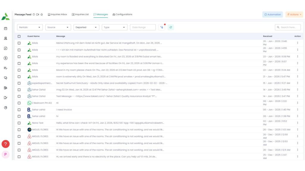 AdvanceCM unified inbox showing unfair guest reviews and guest messages in a single queue