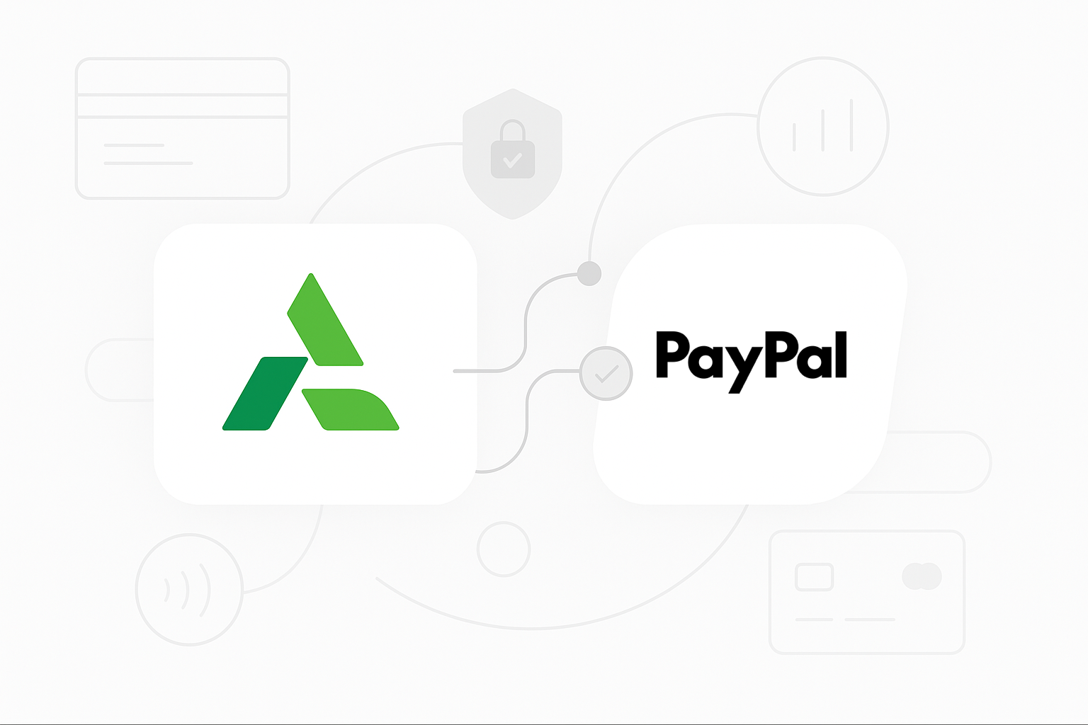 PayPal integration on AdvanceCM graphic showing the AdvanceCM logo connected to the PayPal logo for online payments.