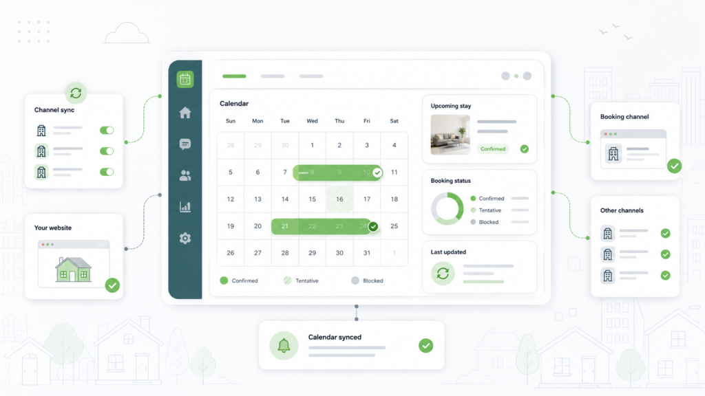 Booking.com property management calendar sync reducing double-booking risk across booking channels