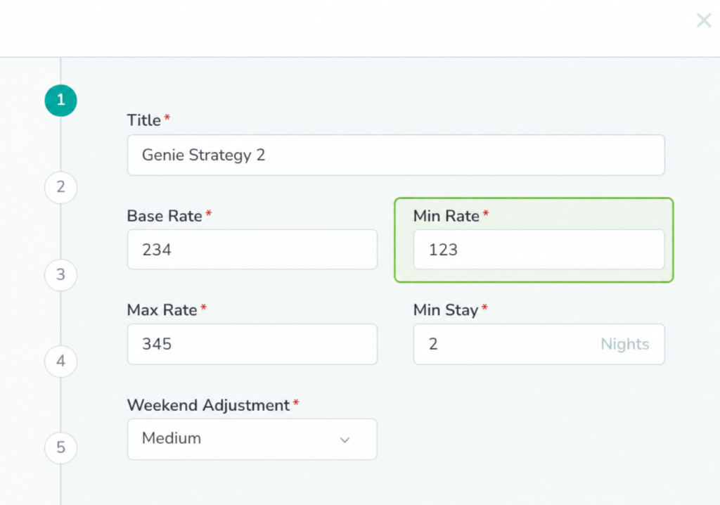 Rategenie's Genie Strategy rate setup, the automated pricing behind protecting Booking.com occupancy after peak season.